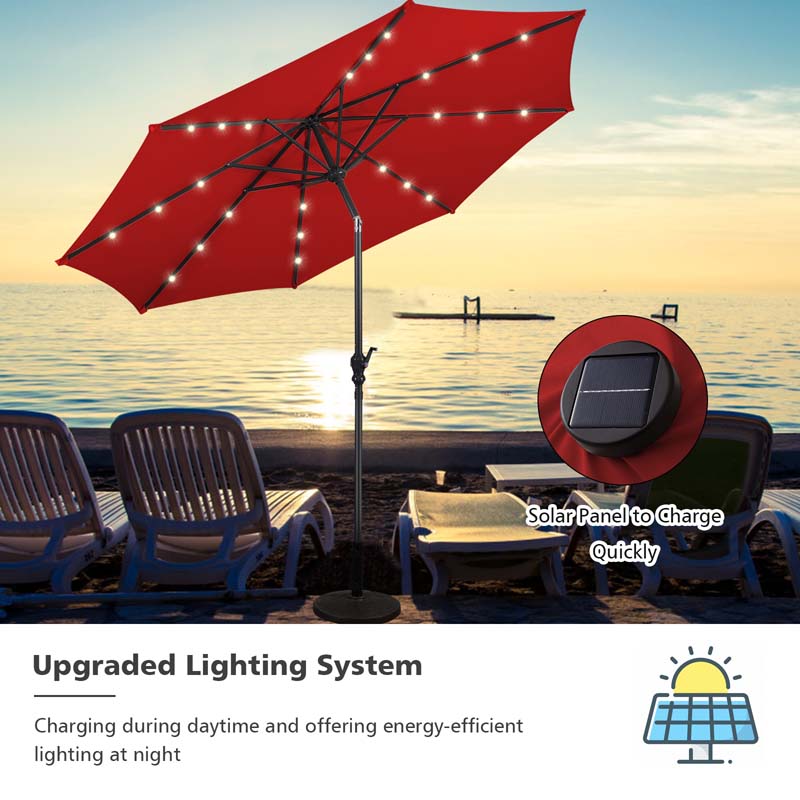 10 FT Outdoor Market Patio Umbrella with Solar LED Lights & Crank, Easy Tilt Table Umbrella for Deck Pool