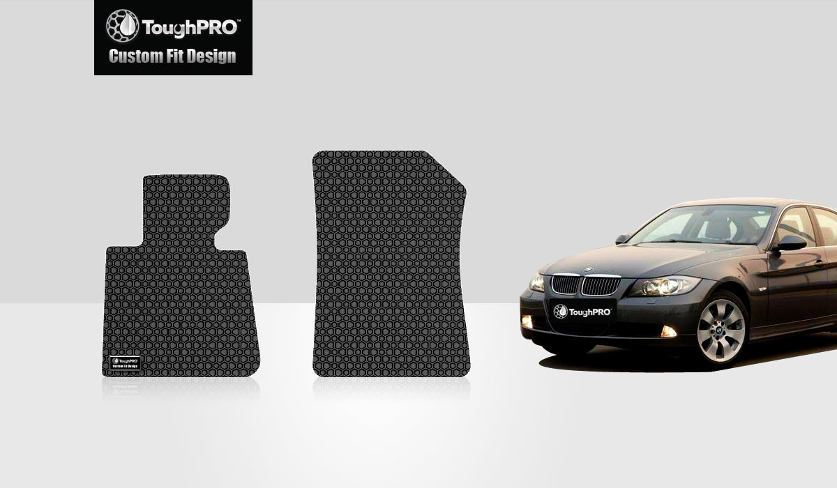 ToughPRO - Two Front Mats Compatible with BMW 328i - All Weather Heavy Duty (Made in USA) - Black Rubber - 2011