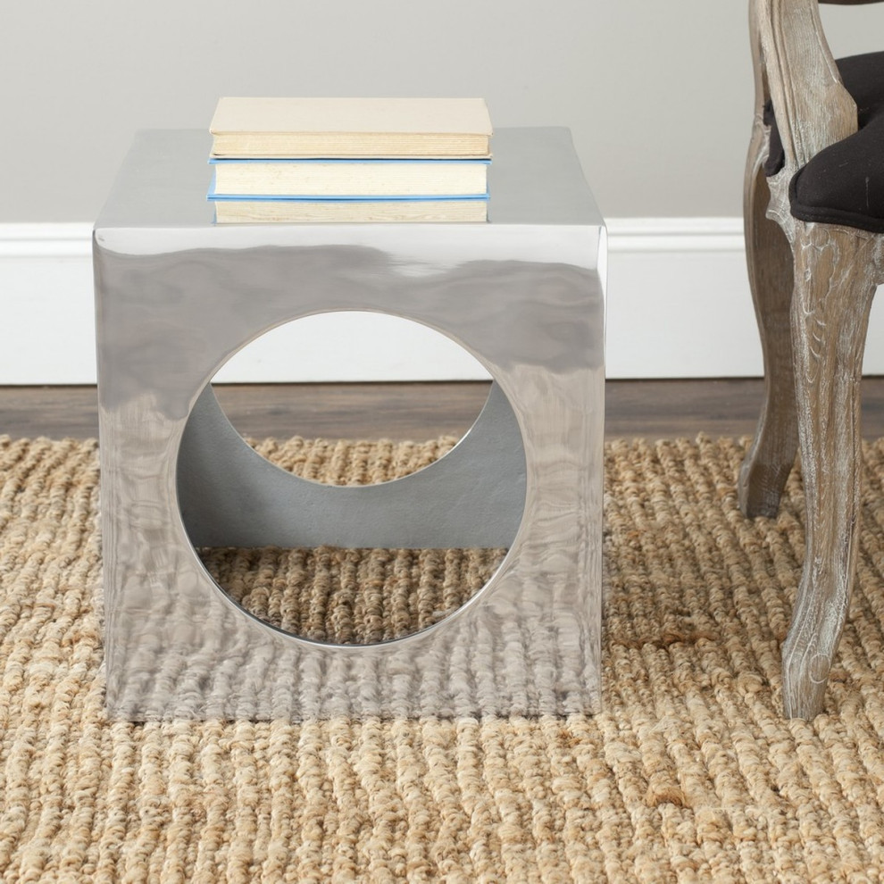 Asher Cube Aluminum Stool Silver   Modern   Side Tables And End Tables   by Virgil Stanis Design  Houzz