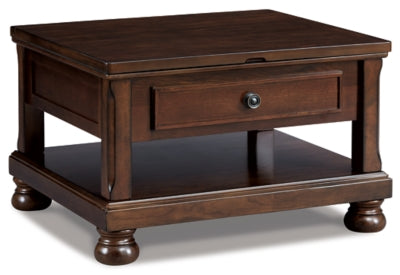 Signature Design by Ashley Porter Traditional Hand-Finished  Lift Top Coffee Table, Dark Brown