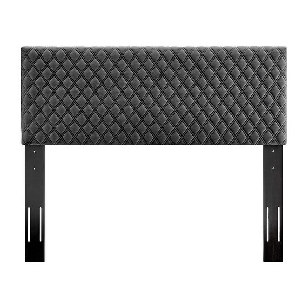 Lemont Diamond Shaped Charcoal Velvet Upholstered Twin Size Headboard - - 31647135