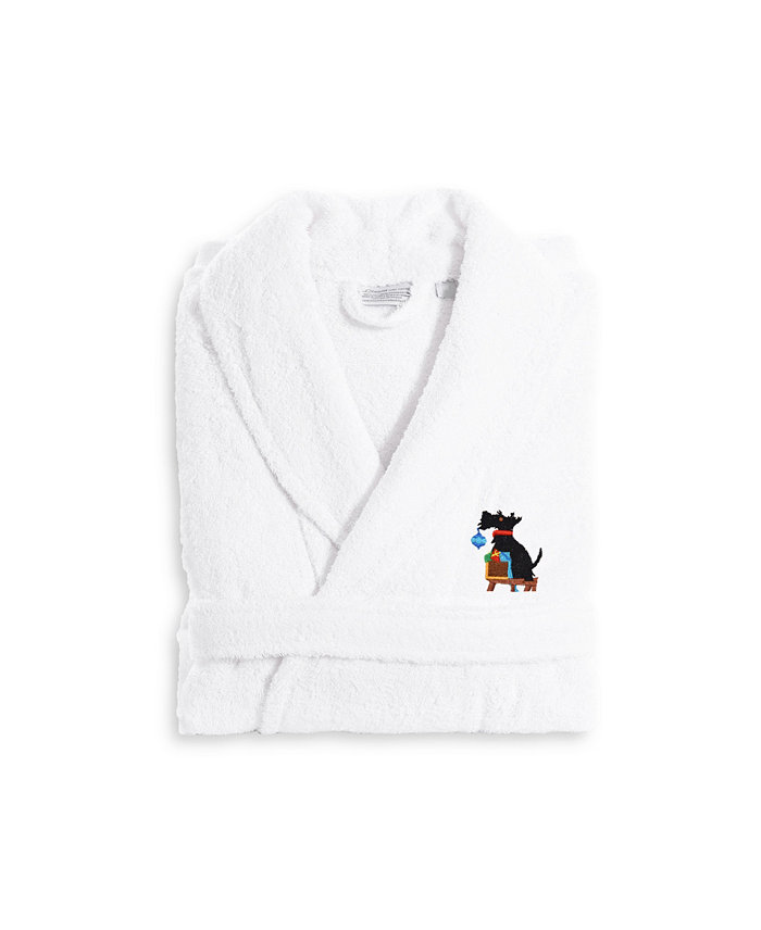 Linum Home Textiles Embroidered Luxury and Terry Bathrobe - Christmas Dog