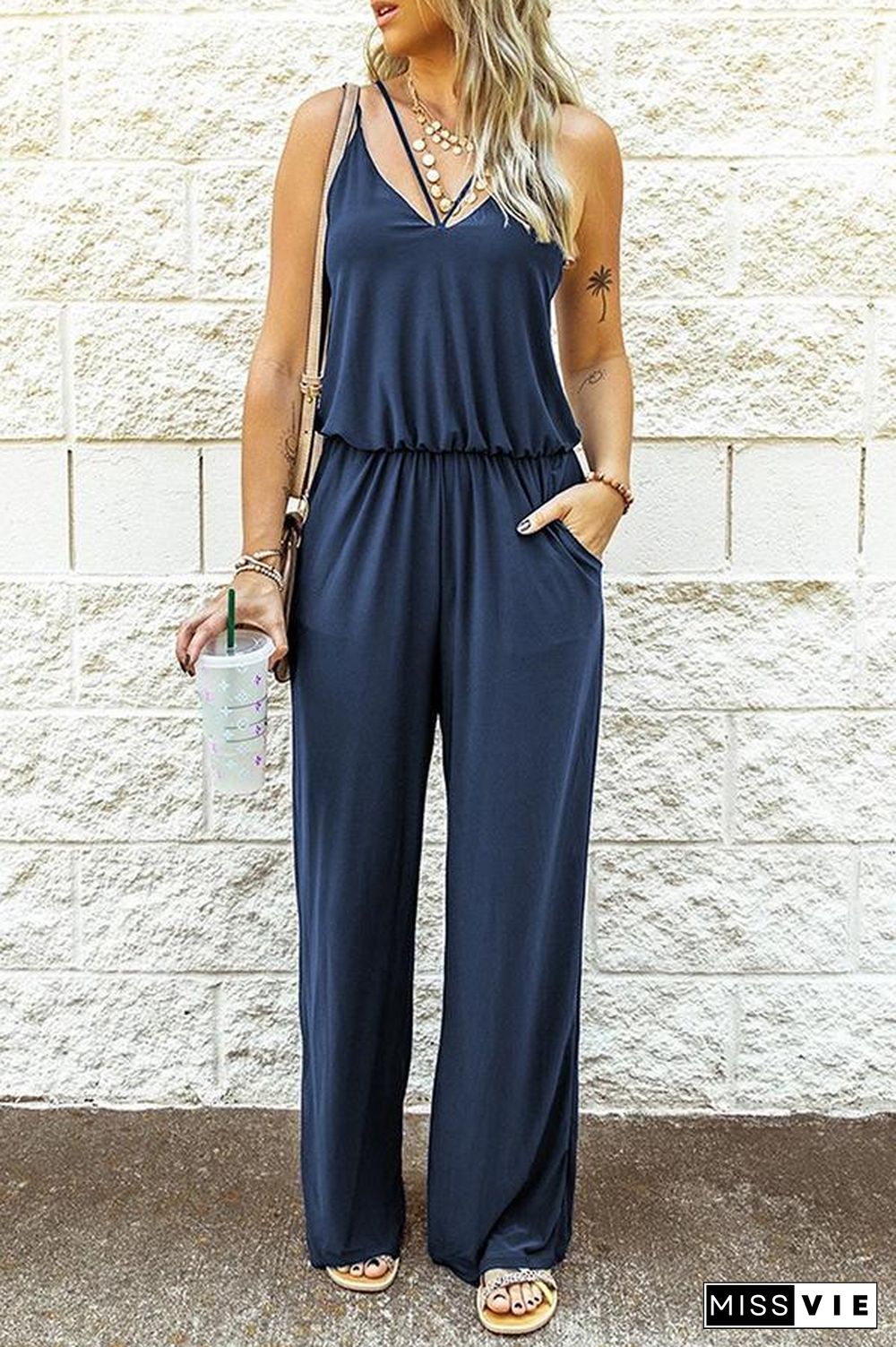 Casual Solid Color Sleeveless Jumpsuit P10614