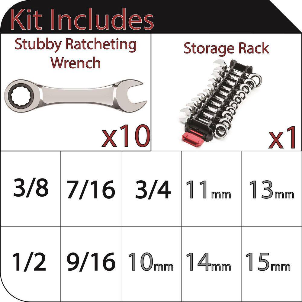 Husky Stubby Ratcheting SAEMM Combination Wrench Set (10-Piece) HSTRW10PCSMN