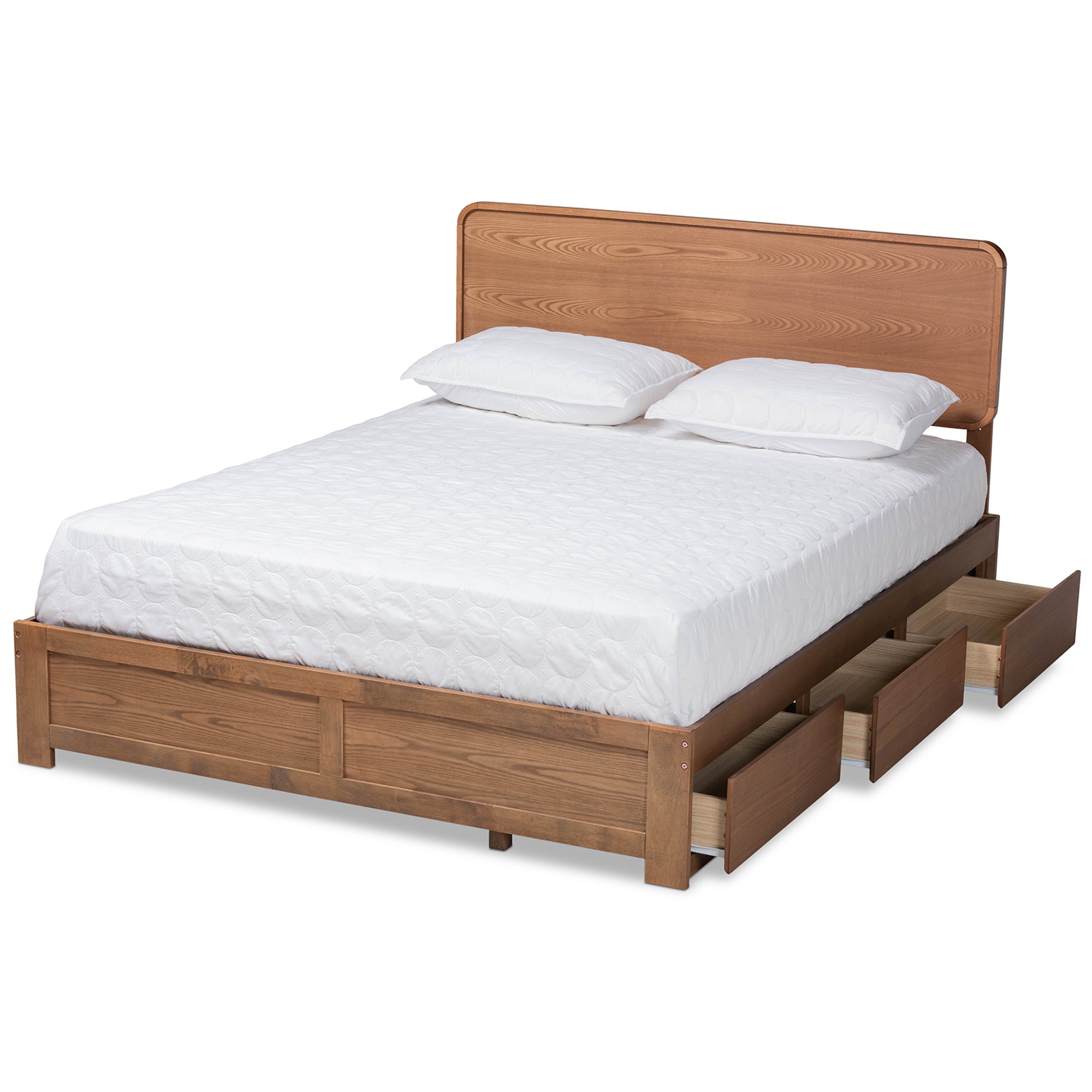 Baxton Studio Eleni Modern and Contemporary Transitional Ash Walnut Brown Finished Wood Full Size 3-Drawer Platform Storage Bed