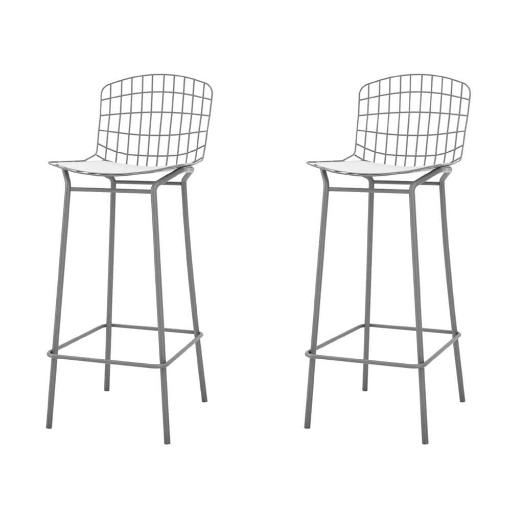 Manhattan Comfort Madeline Charcoal Grey and White Bar Stool (Set of 2) 2-198AMC8