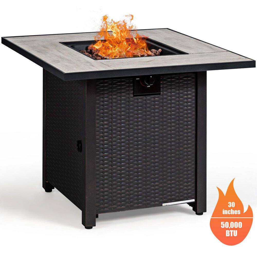 Gymax 30 in. Gas Fire Table 50000 BTU Square Propane Fire Pit Table Patio Yard GYM05887