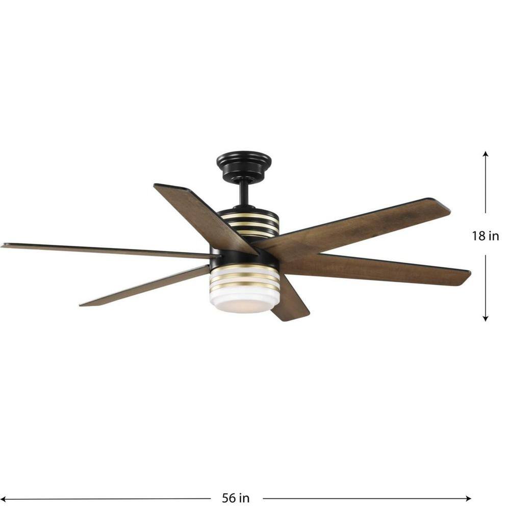 Progress Lighting Carrollwood 56 in. Indoor 6-Blade Matte BlackChestnut LED DC Motor Contemporary Ceiling Fan with Remote Control P250074-31M-30