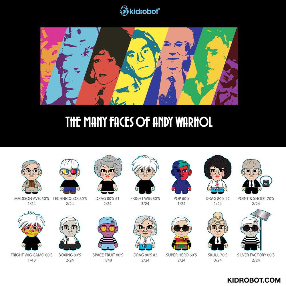 Many Faces of Andy Warhol Vinyl Figures by Kidrobot