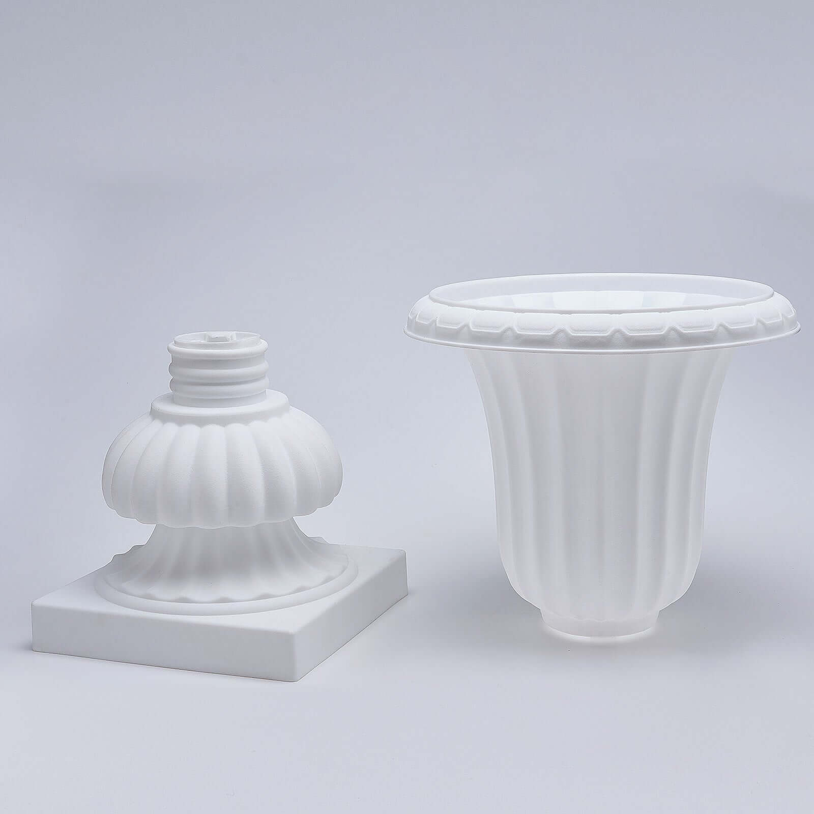 2 Pack White Urn Planter, Floral Pedestal Flower Pot Plant Stand - PVC 20