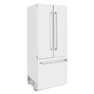 ZLINE Kitchen and Bath 36 in. 3-Door French Door Refrigerator with Internal Ice  Water Dispenser with Matte White Panels RBIV-WM-36