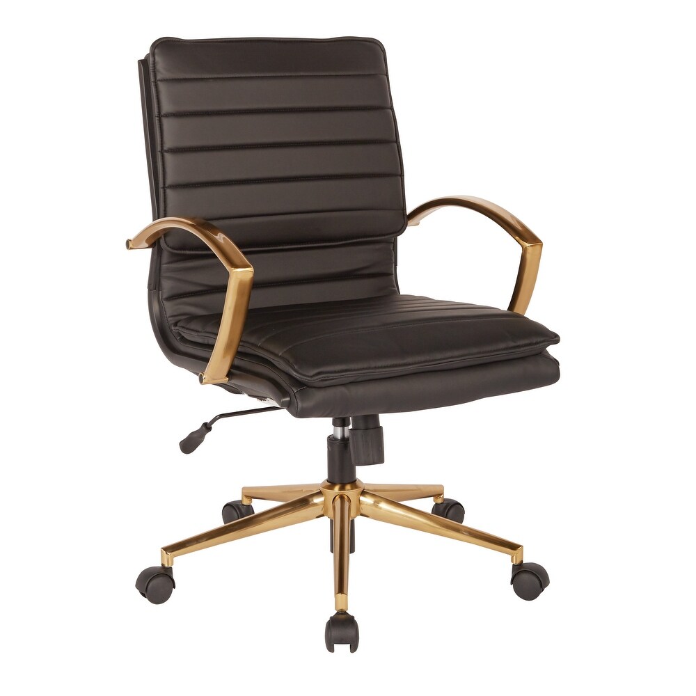 OSP Home Furnishings Gold Base Mid back Faux Leather Office Chair