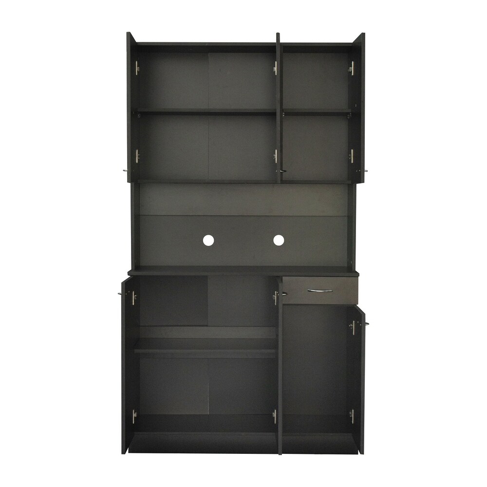 Tall Kitchen Cabinet  with 6 Doors  1 Open Shelves and 1 Drawer for bedroom Black