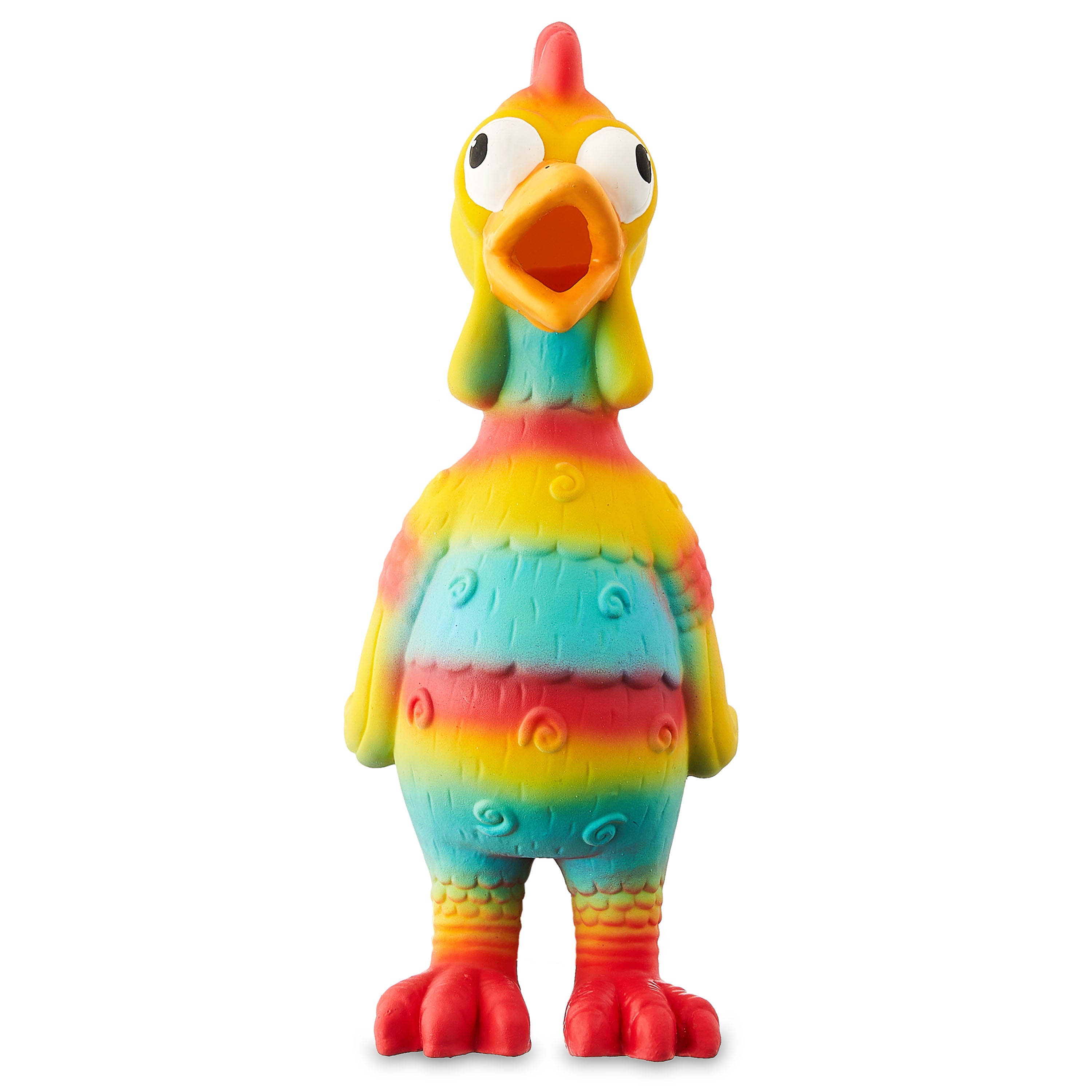 Vibrant Life Playful Buddy Tie Dye Chicken Dog Toy， Chew Level 2， with Squeaker.