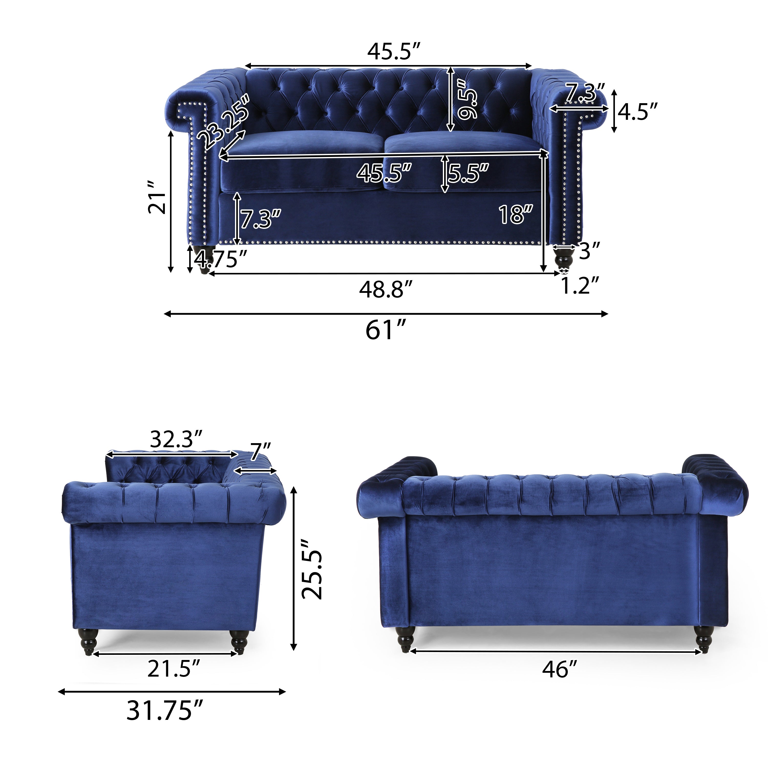 Timber Modern Glam Tufted Loveseat with Nailhead Trim