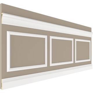 Ekena Millwork 94 12 in. (Adjustable 36 in. to 40 in.) 23 sq. ft. Polyurethane Ashford Square Panel Wainscot Kit Primed WPKUSQ091P036