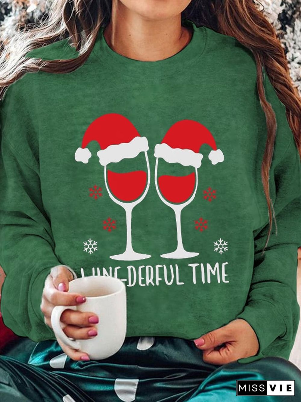 Women's Christmas Wine-derful Time Printed Sweatshirt