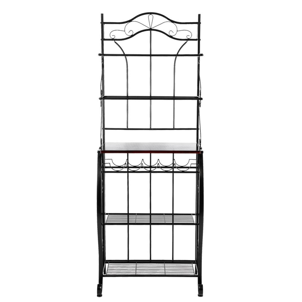 Zimtown 5-Tier Multifunctional Kitchen Baker's Rack with 5-Bottle Wine Rack Holder， Microwave Oven Stand Cart，Kitchen Island Utility Storage Shelf Organizer，Black