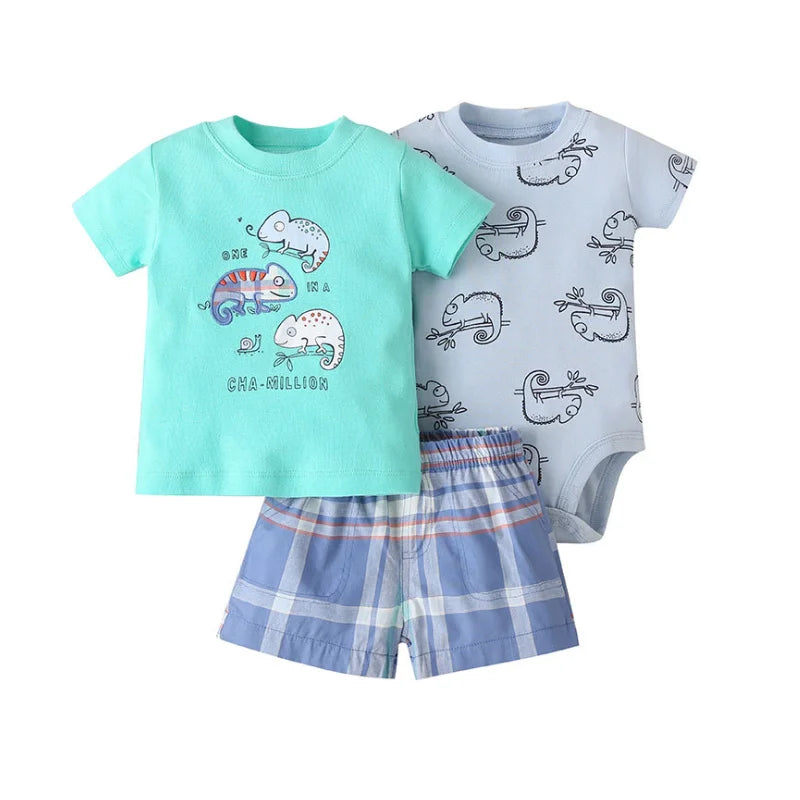 3 Pieces Newborn Infant Baby girl clothes 2023 Summer Cute Cartoon Bodysuit+Tops+Shorts Soft Cotton Bebies Kids Outfits