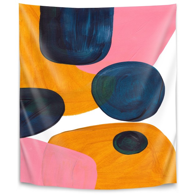 Americanflat Abstract Modern Navy Pink Yellow Ochre Bubbles By Ejaaz Haniff