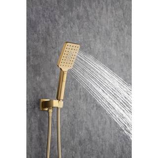 Mondawe Mondawell Square 3-Spray Patterns 12 in. x 8 in. Wall Mount Rain Dual Shower Heads with Handheld  Valve in Brushed Gold MA-D97202LSJ