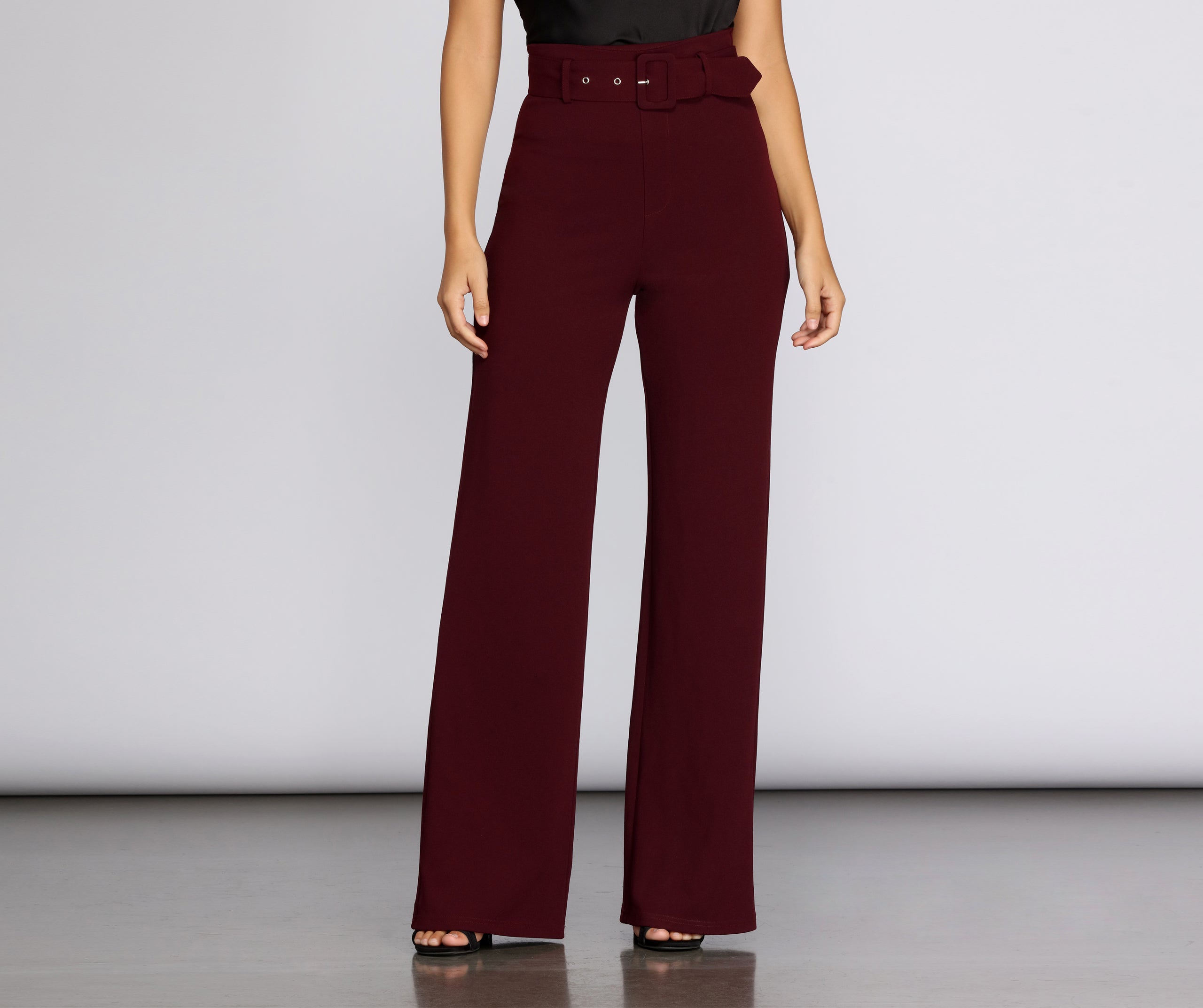 High Waist Belted Straight Leg Pants