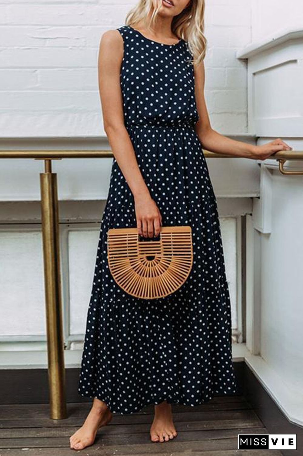 Fashion Dot Navy Blue And Maxi Dress