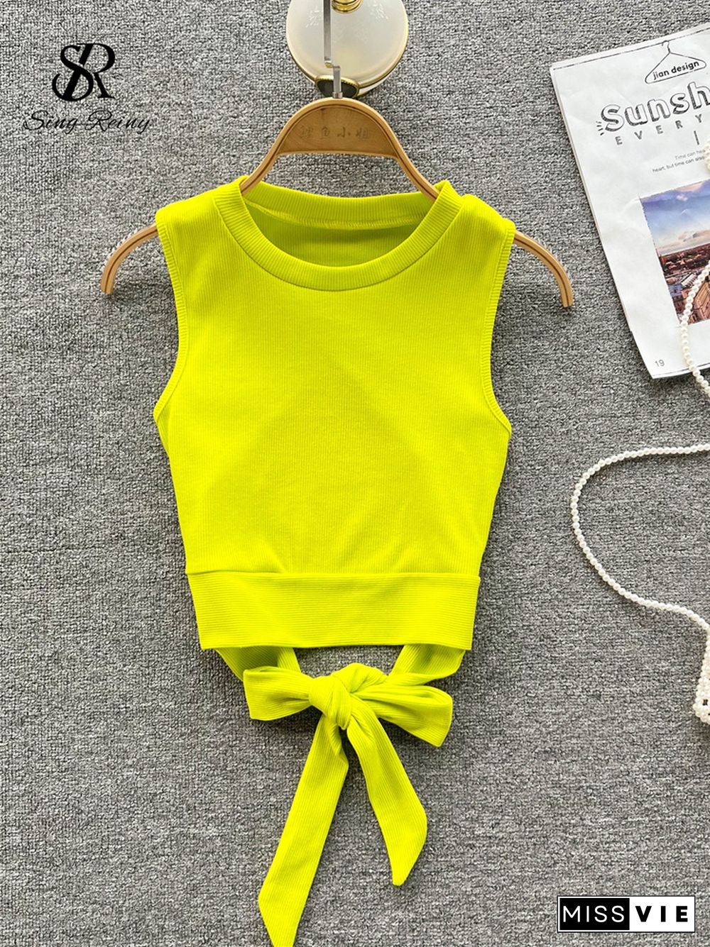 Korean Style Summer Women Camisole Solid Bow Elegant Sexy Lace Up Cross Temperament Ladies Backless Slim Tank Top