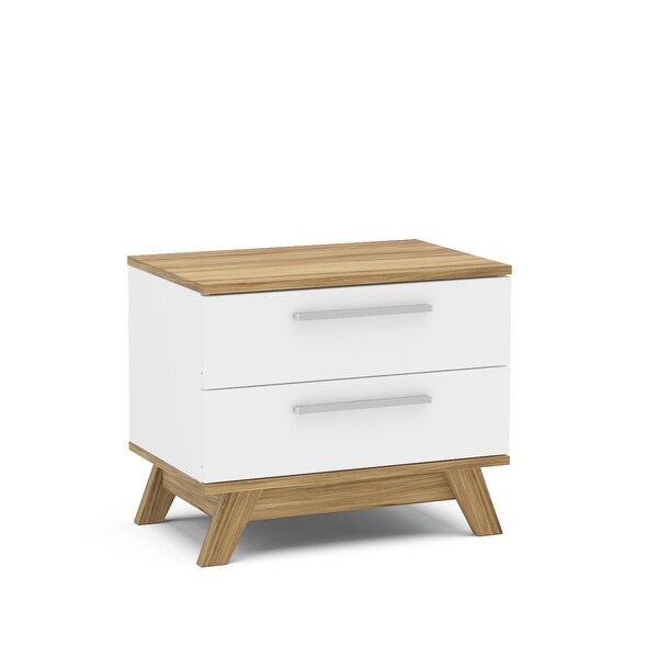 Boahaus Ibiza Nightstand， White - Brown， 2 drawers， wood legs - - 31793665