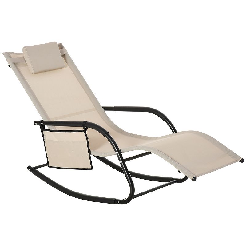 Outsunny Outdoor Rocking Recliner Sling Sun Lounger with Removable Headrest and Side Pocket for Garden Patio and Deck Black