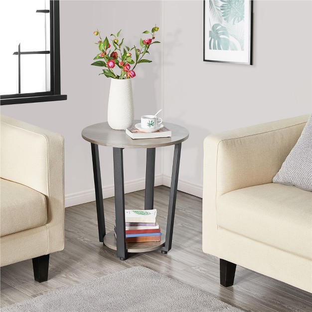 Yaheetech Industrial Side Table Round Sofa Table With Storage Rack