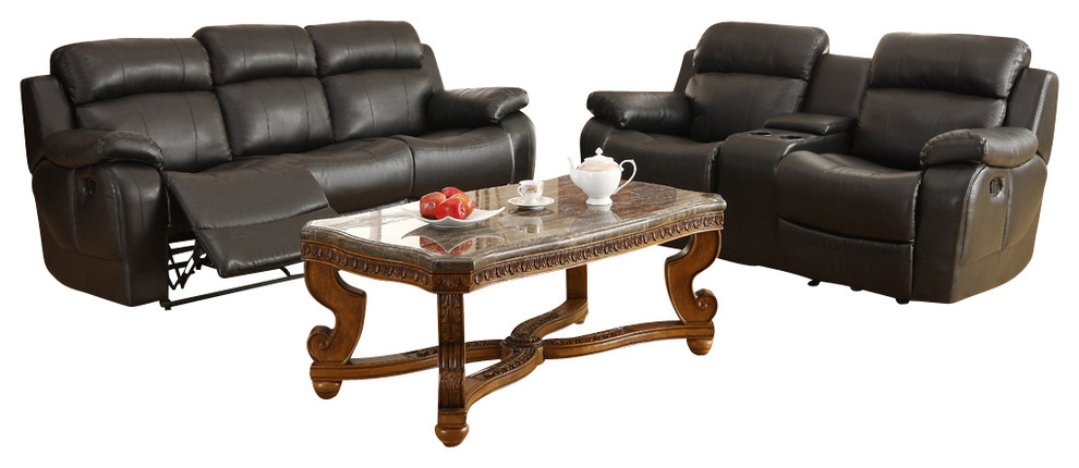 Homelegance Marille 4 Piece Reclining Living Room Set  Black Leather   Living Room Furniture Sets   by Beyond Stores  Houzz