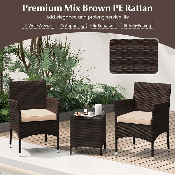 Costway 3 PCS Outdoor Conversation Set with Cushioned Seat and Tempered