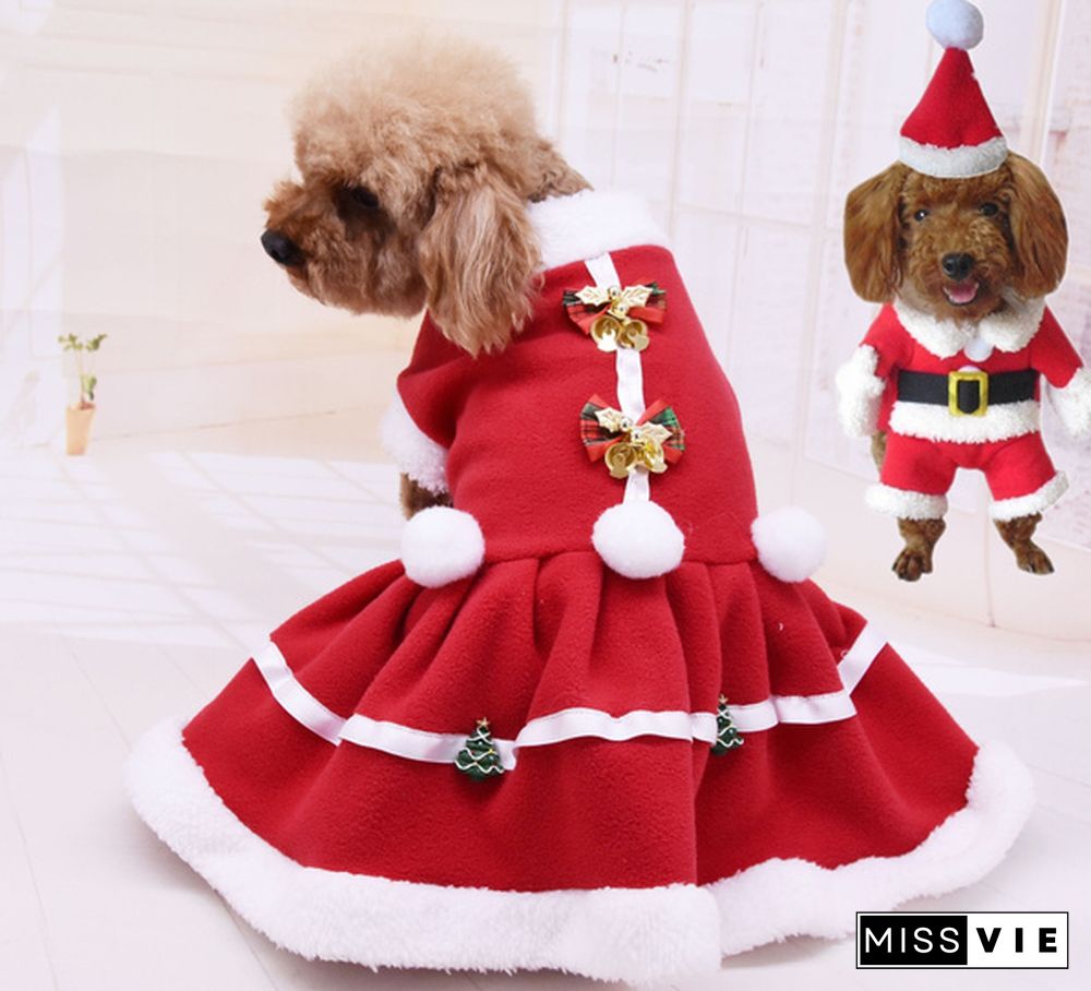 Pet Dog Princess Dress Red Christmas Coat Sweatshirt Vest Pets Cat Winter Warm Party