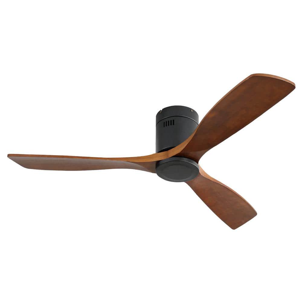 CIPACHO 52 in Indoor Walnut Color Noiseless Reversible Motor Ceiling Fan with Remote and 3 Carved Wood Fan Blade