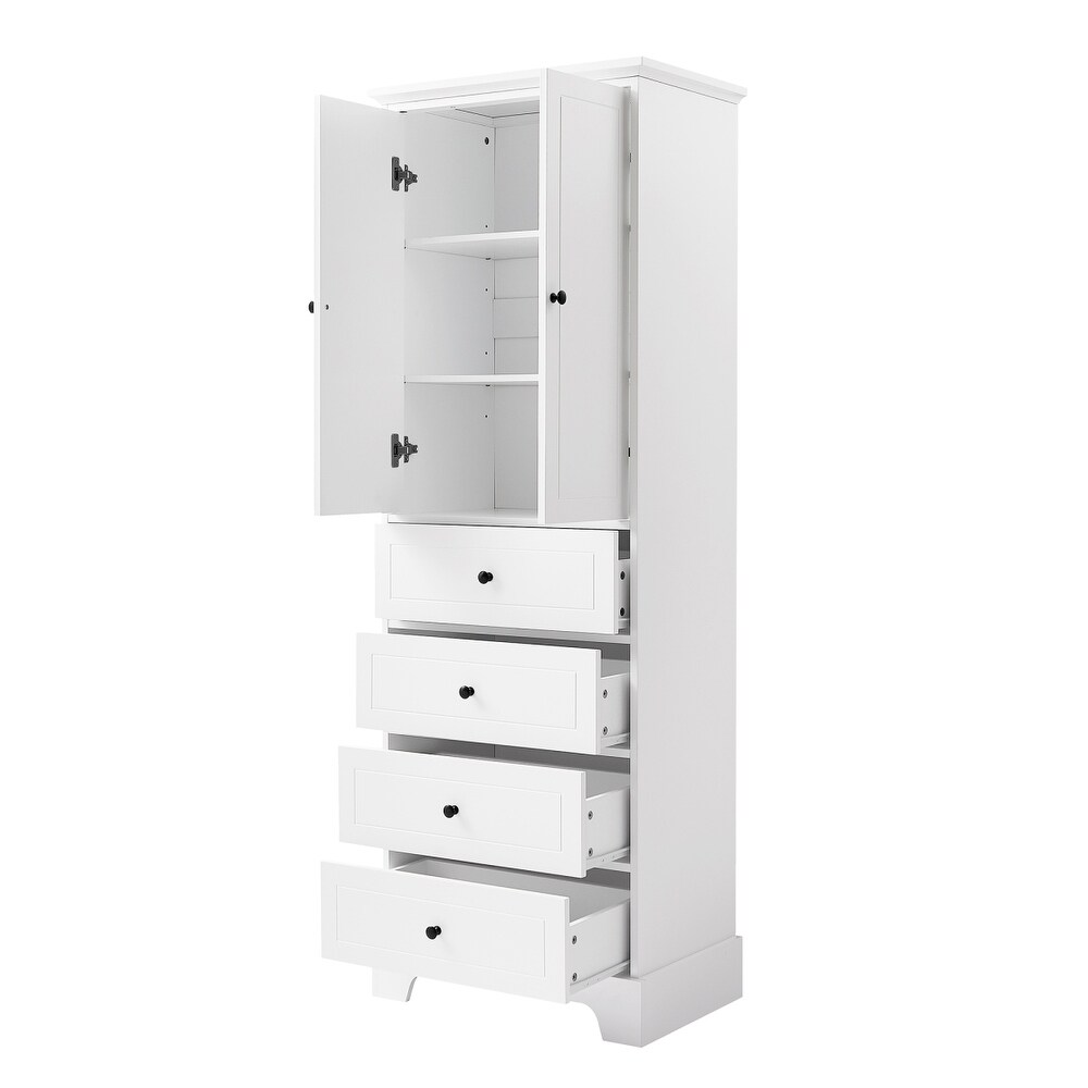 Bathroom Storage Cabinet with 2 Doors and 4 Drawers  Adjustable Shelves Multifunctional Free Standing Cabinet