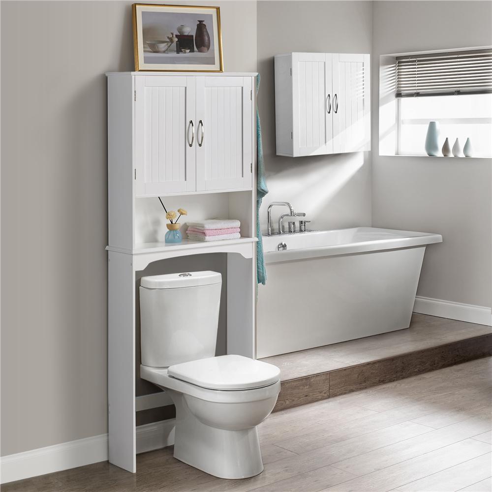 SmileMart 9 Width Wooden Over The Toilet Bathroom Storage Cabinets with Door， White