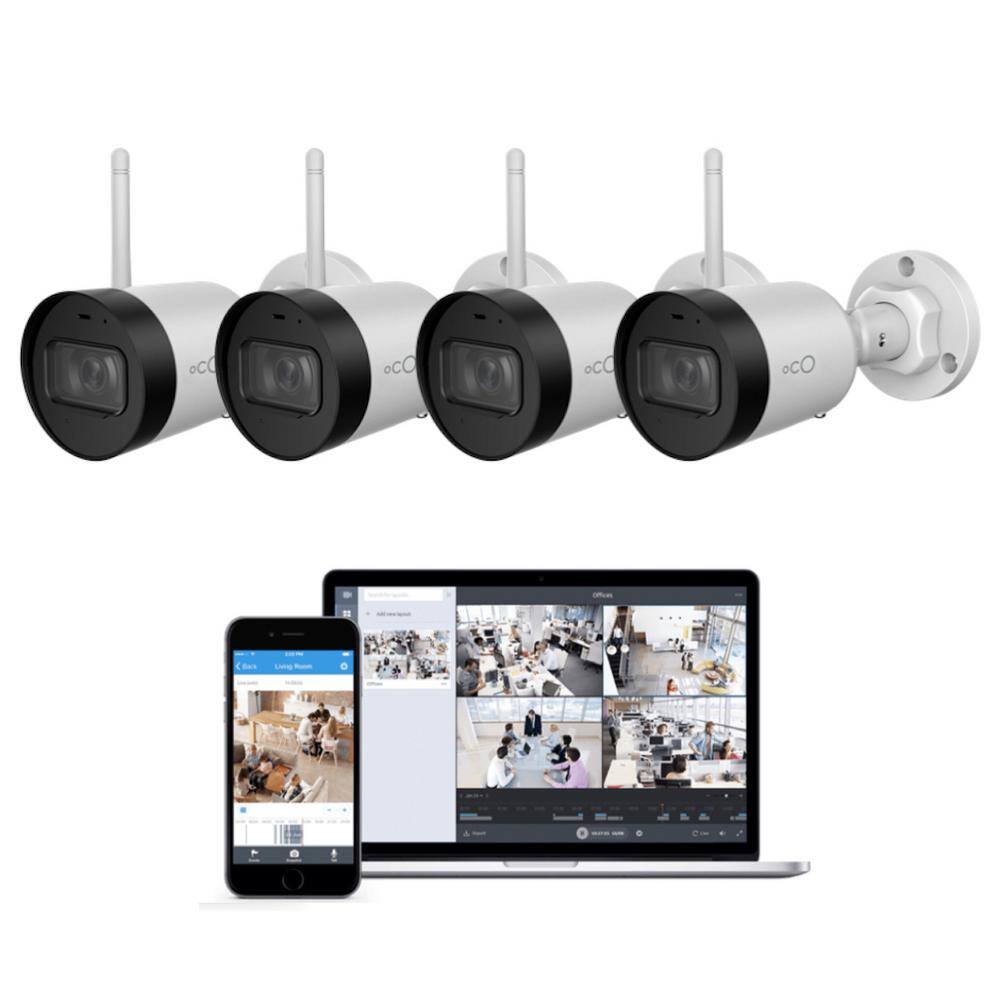 Oco Pro Bullet OutdoorIndoor 1080p Cloud Surveillance and Security Camera with Remote Viewing (4-Pack) OPHWB4-16US