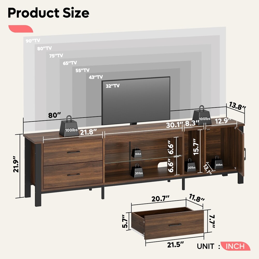 Modern TV Stands for 75/ 80/ 85 inch TV with 2 Drawers   80 inches