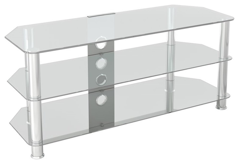 AVF Steel Glass TV Stand with Cable Management for up to 55 quotTVs in Clear/Chrome   Contemporary   Entertainment Centers And Tv Stands   by Homesquare  Houzz