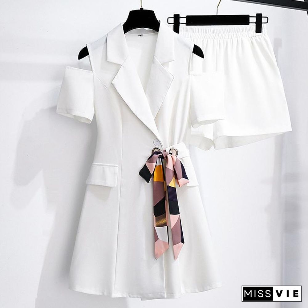 Fashion Bowknot Blazer Two-Piece Set P11512