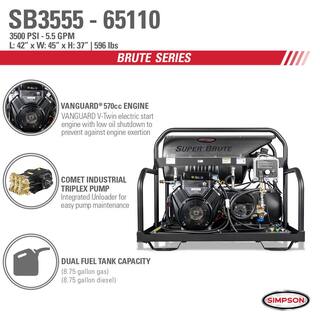 SIMPSON Super Brute 3500 PSI 5.5 GPM Gas Hot Water Professional Pressure Washer with VANGUARD V-Twin Engine 65110