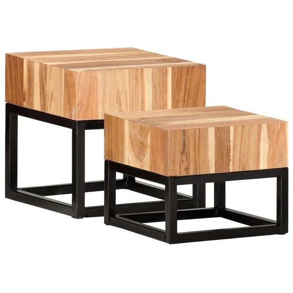 Side Tables 2 pcs Solid Acacia Wood