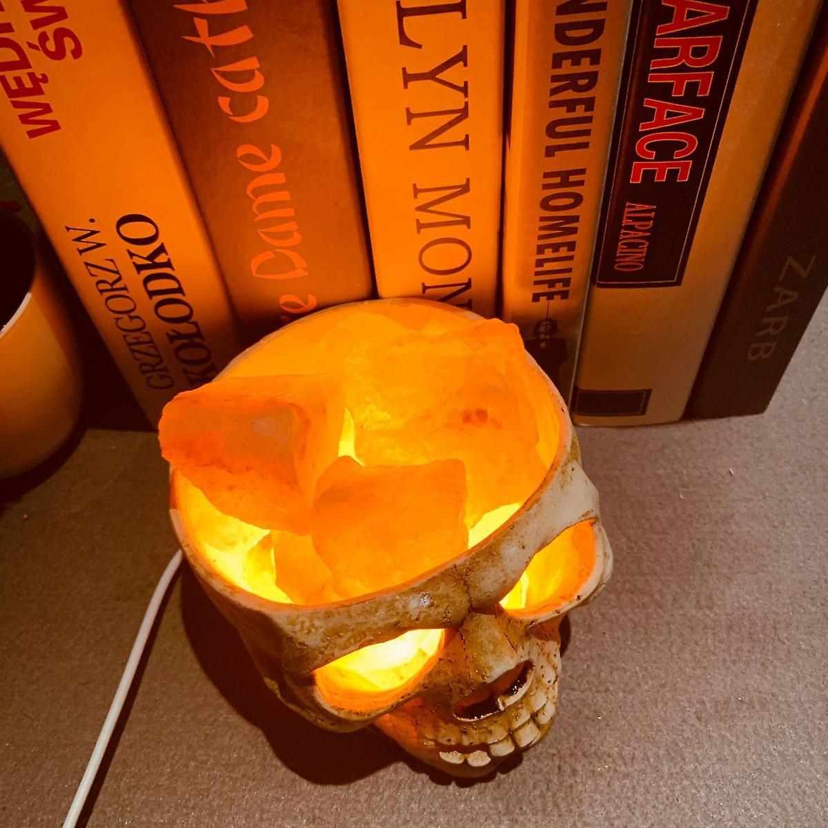 Electrodeless Resin， Salt Stone Lamp， Led Table Lamp， Horror Ghost Head Shape， Night Light Dimming Resin Skull Salt Stone Light