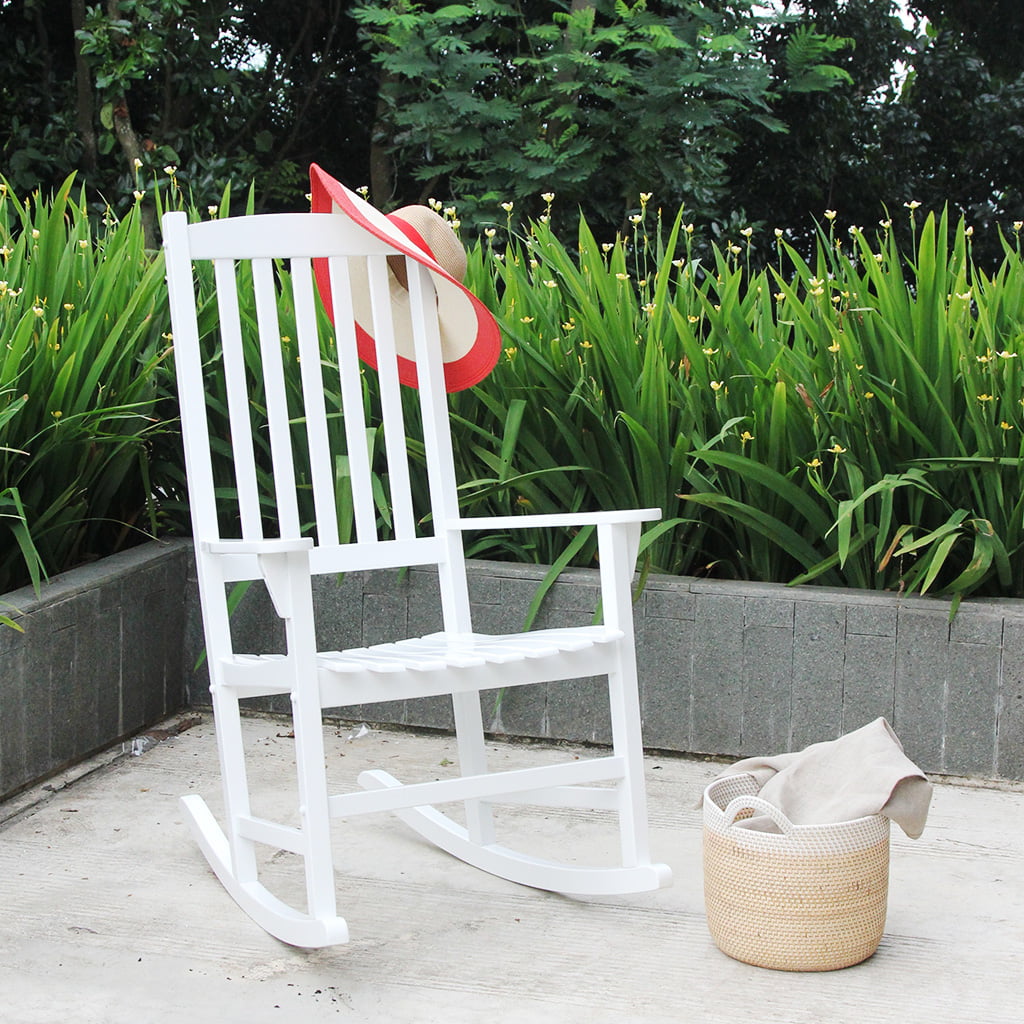 Alston Outdoor Wood Porch Rocking Chair, White Color, Weather Resistant Finish