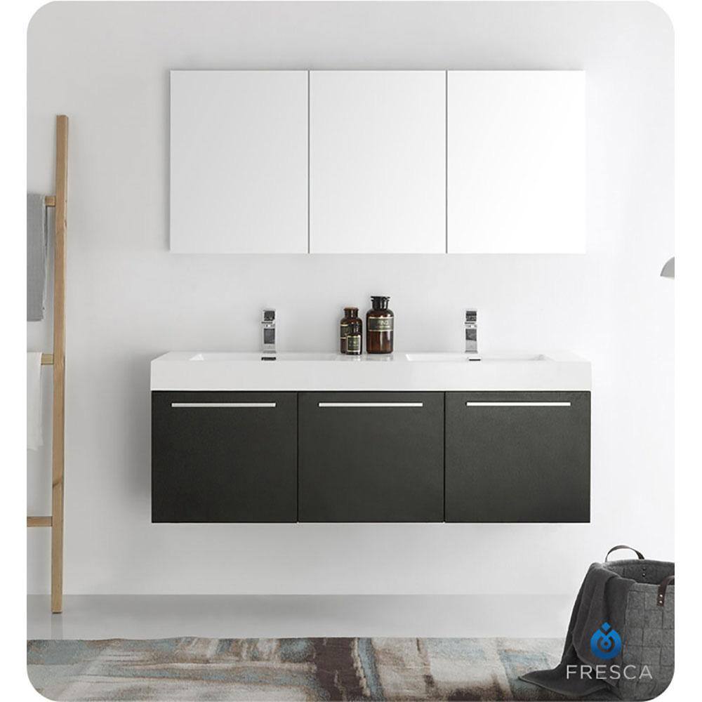 Fresca Vista 59 in. Modern Double Bathroom Wall Hung Vanity Cabinet Only in Black FCB8093BW-D