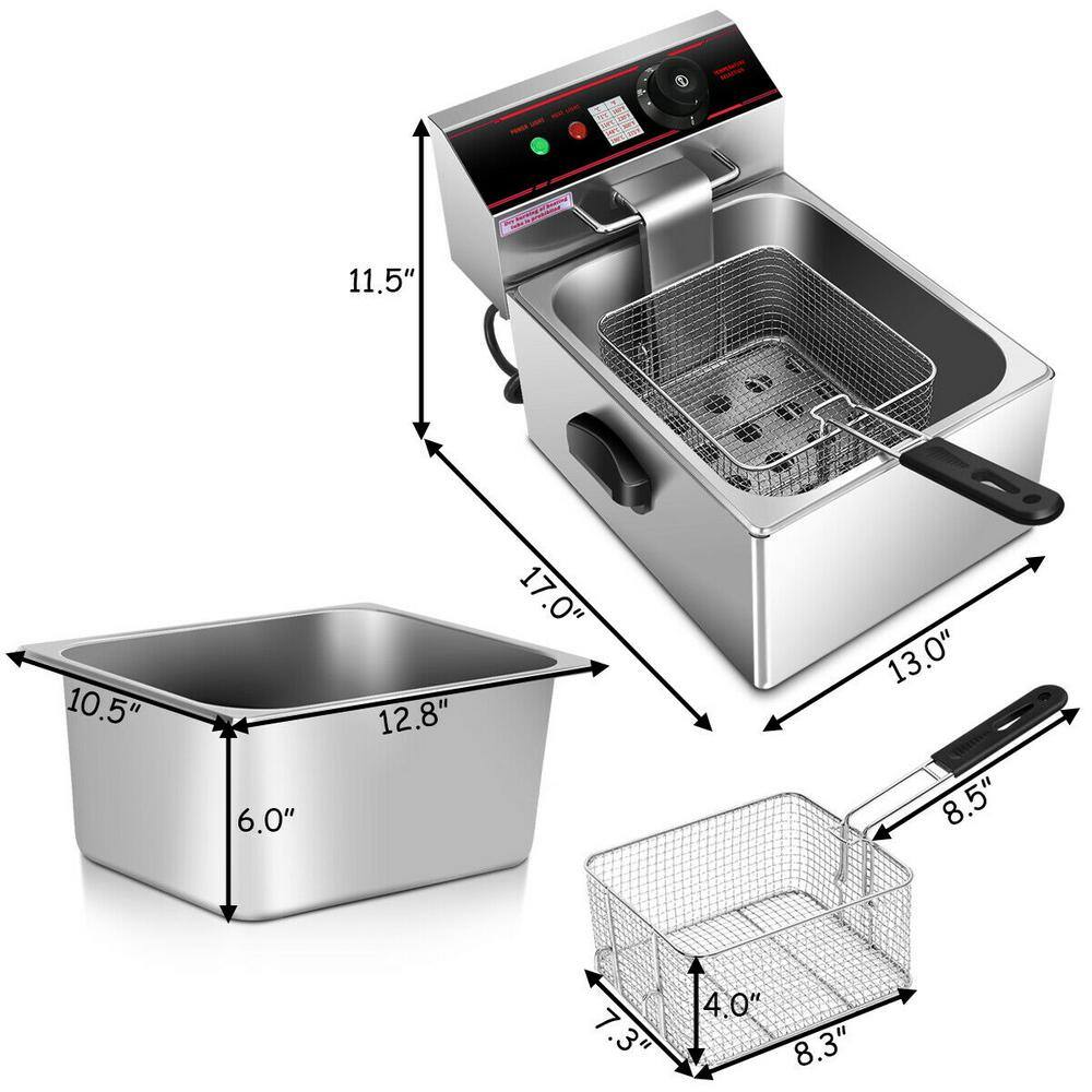 Costway 6.3 qt. Silver Deep Fryer with Multiple Safety GHM0102