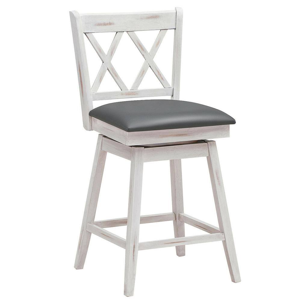 Gymax 38 in. H (Set of 2) Barstools Swivel Counter Height Chairs wRubber Wood Legs White GYM07352