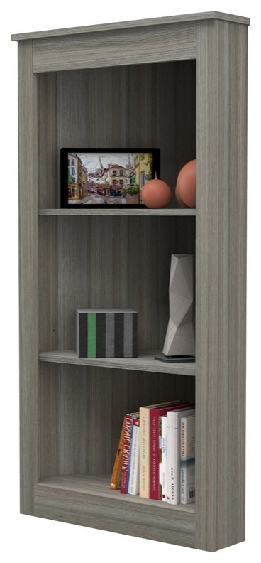 Inval America 47 quot3 Shelf Engineered Wood Corner Bookcase in Gray Smoke Oak   Transitional   Bookcases   by Homesquare  Houzz