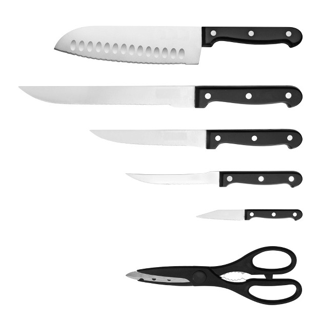 Lexi Home 7 piece Black Stainless Steel Kitchen Knife Set With Wooden Block